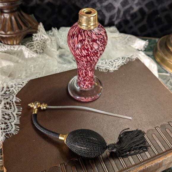 Vintage Perfume Atomizer Vanity Bottle Purple White Swirl Murano Style Art Glass - Picture 8 of 9